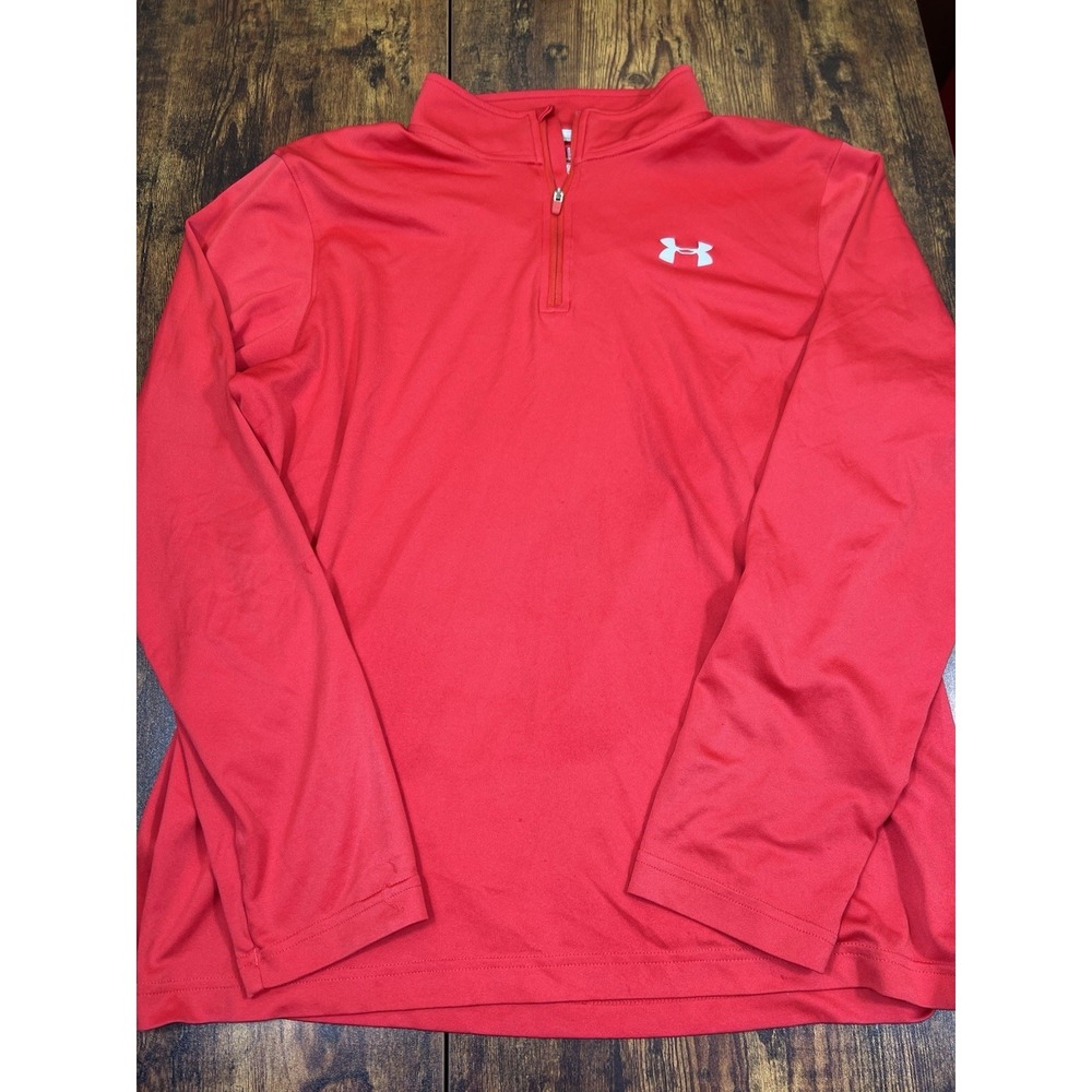 Under Armour Quarter Zip Pullover Mens Large Red Heat Gear Long Sleeve Loose